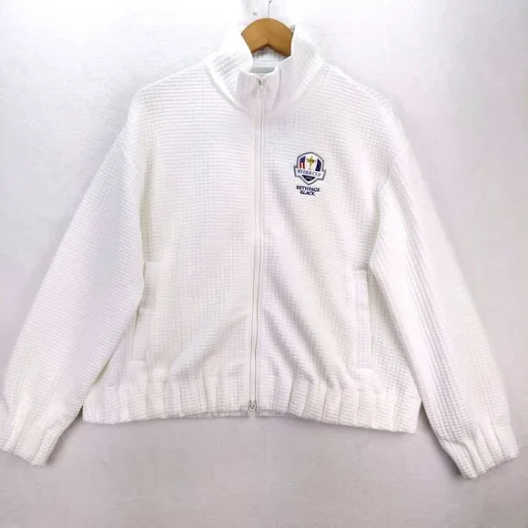 NEW Peter Millar Jacket Women L White Full Zip Flora Knit Jacquard Ryder Cup Top - Picture 3 of 16